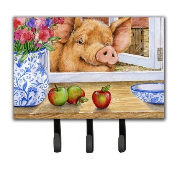 Carolines Treasures Carolines Treasures CDCO0352TH68 Pig Trying to Reach the Apple in the Window Leash or Key Holder - CDCO0352TH68