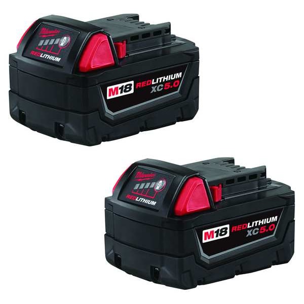 Milwaukee Tool M18 REDLITHIUM XC5.0 Battery, 5.0Ah, Extended Capacity, 18V, Li-Ion, Batteries (2-Pack) - 48-11-1852