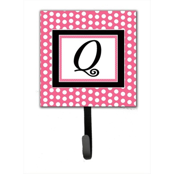 Jensendistributionservices Letter Q Initial Monogram - Pink Black Polka Dots Leash Holder Or Key Hook - MI1717184