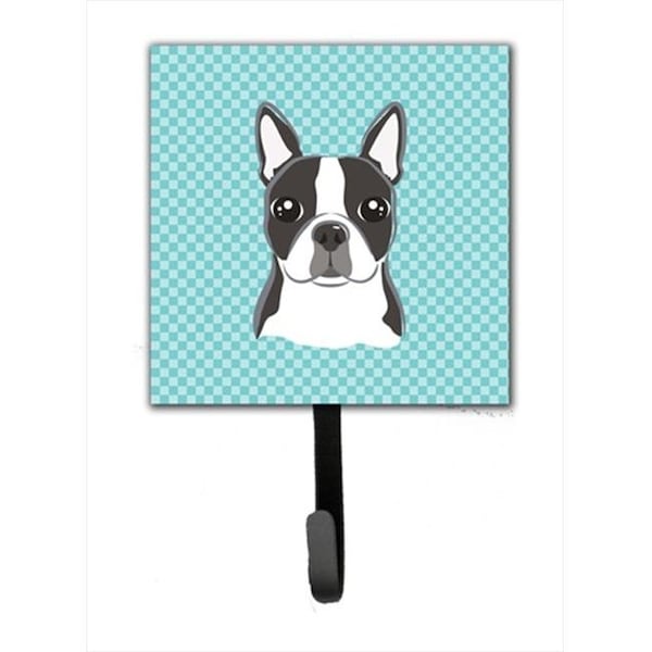 Carolines Treasures Carolines Treasures BB1141SH4 Checkerboard Blue Boston Terrier Leash Or Key Holder - BB1141SH4