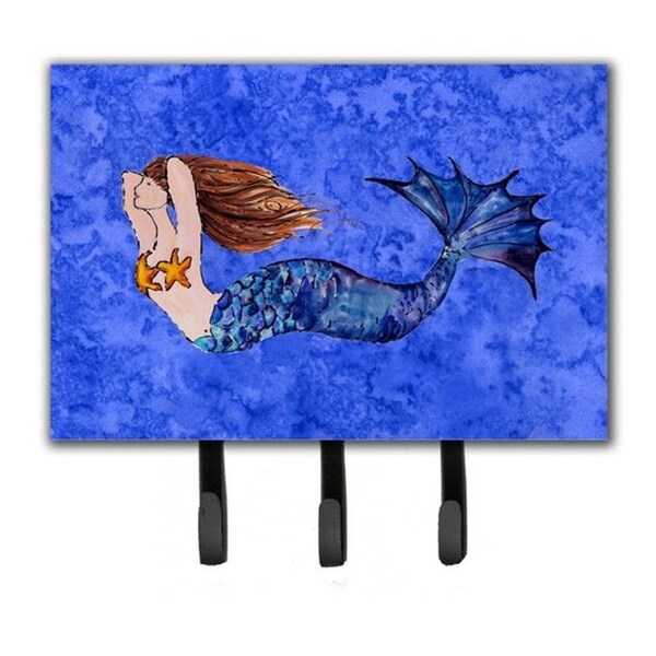 Carolines Treasures Carolines Treasures 8725TH68 Brunette Mermaid On Blue Leash & Key Holder - 8725TH68
