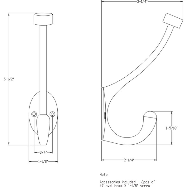 Elements By Hardware Resources 5-1/2" Brushed Oil Rubbed Bronze Pilltop Double Prong Wall Mounted Hook - YD60-550DBAC