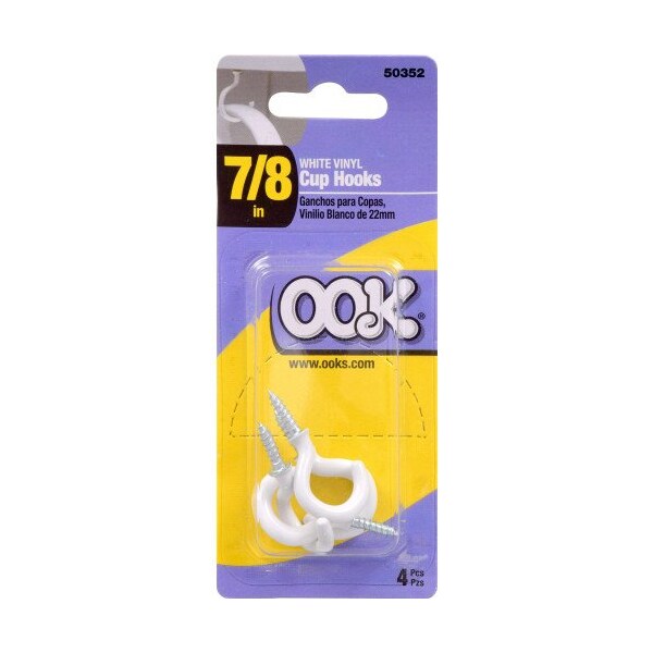Hillman OOK Small Vinyl Coated White Steel 7/8 in. L Cup Hook 1 lb 4 pk - 534106