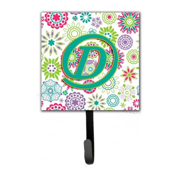 Jensendistributionservices Letter D Flowers Pink Teal Green Initial Leash & Key Holder - MI2088637