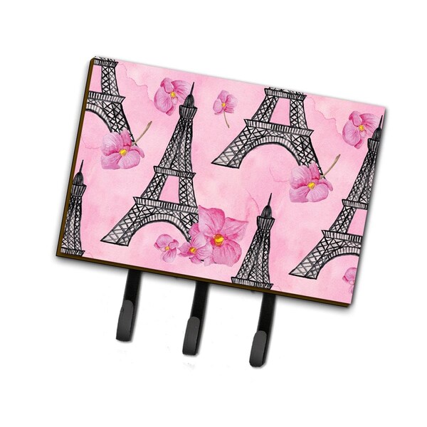 Jensendistributionservices Watercolor Pink Flowers & Eiffel Tower Leash or Key Holder, 6 x 2 x 9 in. - MI2550853