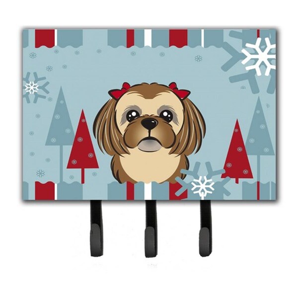 Jensendistributionservices Winter Holiday Chocolate Brown Shih Tzu Leash & Key Holder - MI1718551