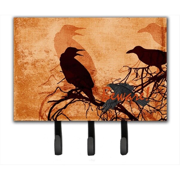 Carolines Treasures 6 x 9 In. Beware of the Black Crows Halloween Leash or Key Holder - SB3009TH68