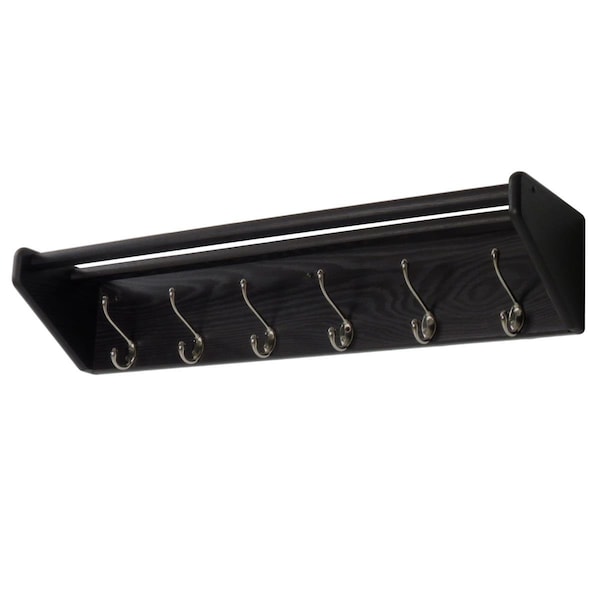 Wooden Mallet 6 Hook ShelfNickel Hooks Black - 36HCRNBK