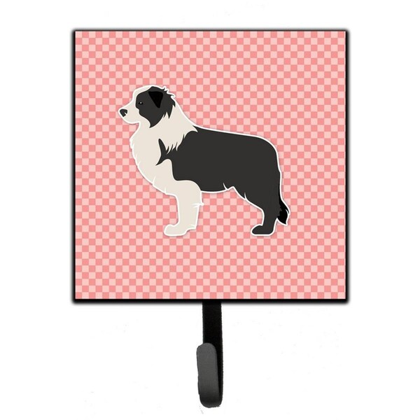 Jensendistributionservices Black Border Collie Checkerboard Pink Leash or Key Holder - MI1706647