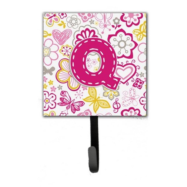 Jensendistributionservices Letter Q Flowers And Butterflies Pink Leash & Key Holder - MI1656798