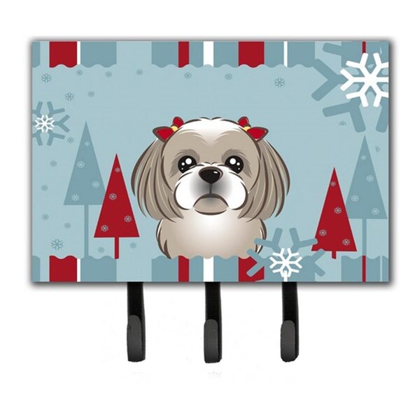 Jensendistributionservices Winter Holiday Gray Silver Shih Tzu Leash & Key Holder - MI1720006