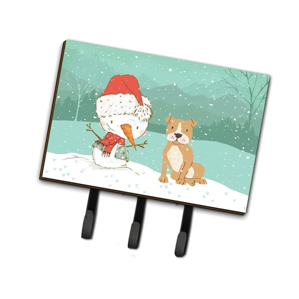 Carolines Treasures Brown Staffie Snowman Christmas Leash or Key Holder - CK2076TH68