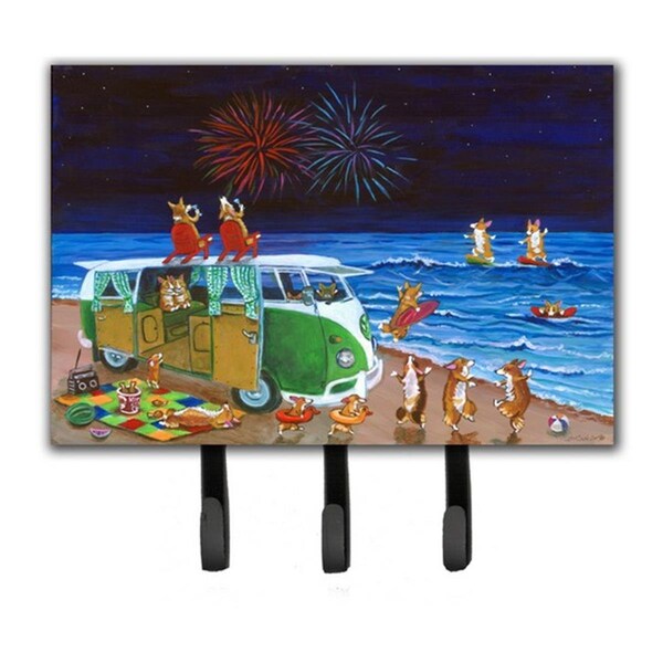 Jensendistributionservices Corgi Beach Party Volkswagon Bus Fireworks Leash & Key Holder - MI1718276