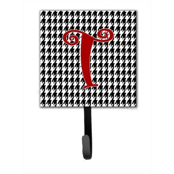Carolines Treasures 4.25 x 6 in. Letter T Initial Monogram Houndstooth Black Leash Or Key Hook - CJ1035-TSH4