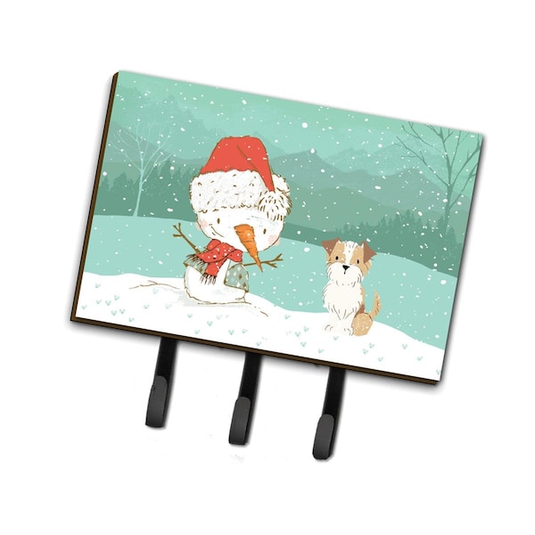 Carolines Treasures Brown & White Terrier Snowman Christmas Leash or Key Holder - CK2096TH68