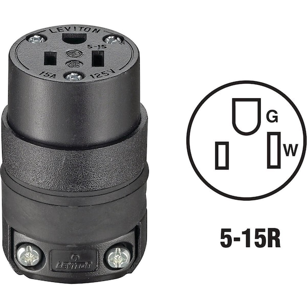 Conector de cable resistente de uso rudo de 15A 125V 3 cables 2 polos - 000-515CR