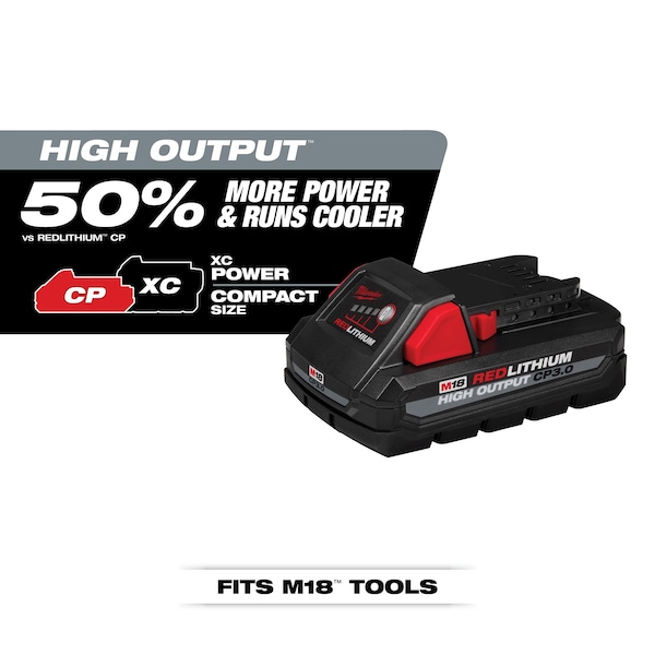 Milwaukee Tool M18 REDLITHIUM CP3.0 Battery, 3.0Ah, Compact, 18V, Li-Ion Battery - 48-11-1835