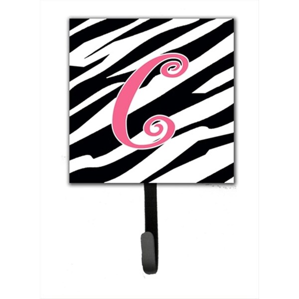 Carolines Treasures 4.25 x 6 in. Letter C Initial Monogram Zebra Stripe and Pink Leash Or Key Hook - CJ1037-CSH4