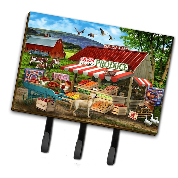 Carolines Treasures 6 x 2 x 9 in. Produce Stand Yellow Lab & Cows Leash or Key Holder - PTW2068TH68