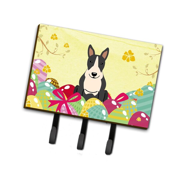 Carolines Treasures Easter Eggs Bull Terrier Black & White Leash or Key Holder - BB6133TH68