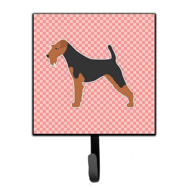 Carolines Treasures Welsh Terrier Checkerboard Pink Leash or Key Holder - BB3585SH4