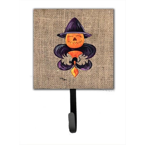 Carolines Treasures Halloween Pumpkin Bat Fleur de lis Leash Holder Or Key Hook - 8748SH4