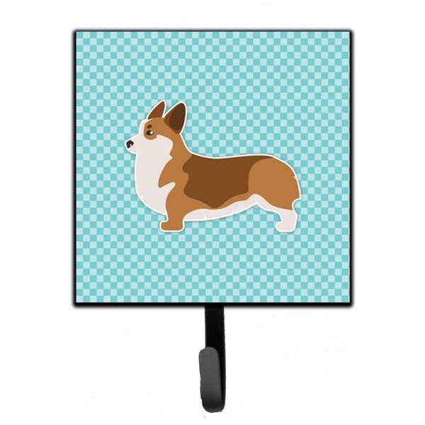 Carolines Treasures Corgi Checkerboard Blue Leash or Key Holder - BB3720SH4