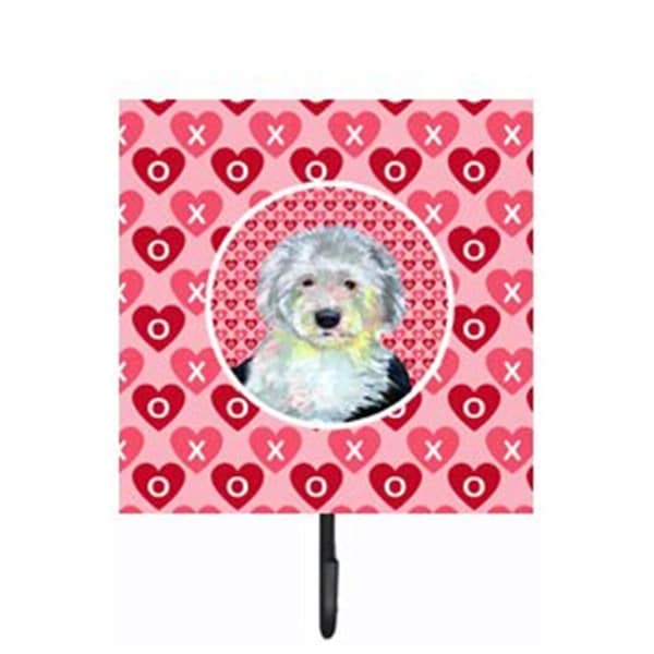 Jensendistributionservices 4.25 x 7 in. Old English Sheepdog Valentines Love and Hearts Leash Or Key Holder - MI1654343