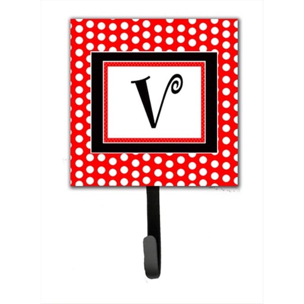 Carolines Treasures Letter V Initial Monogram - Red Black Polka Dots Leash Holder Or Key Hook - CJ1012-VSH4