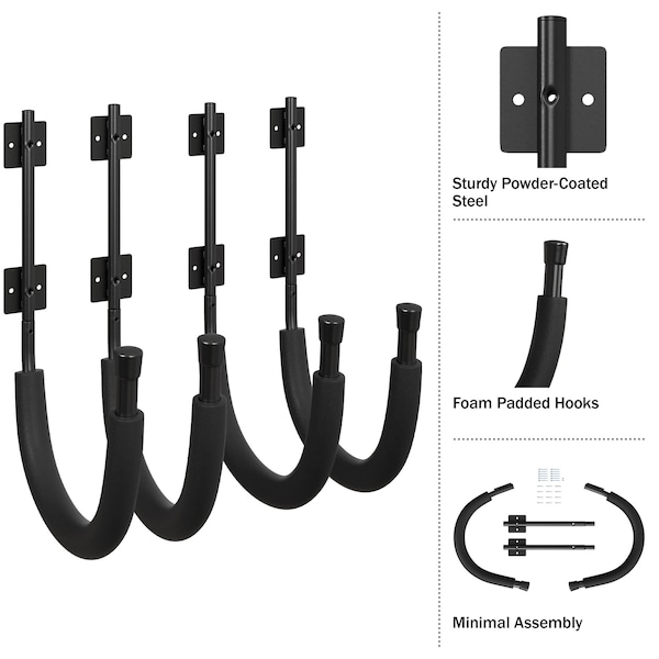 Rad Sportz Garage Hooks 4-Pack - Storage for Tools, Hoses, & Equipment with 100lb Capacity by, 4PK - 83-ST5254-2