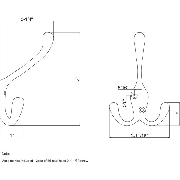 Elements By Hardware Resources 4" Brushed Oil Rubbed Bronze Large Triple Prong Wall Mounted Hook - YT40-400DBAC