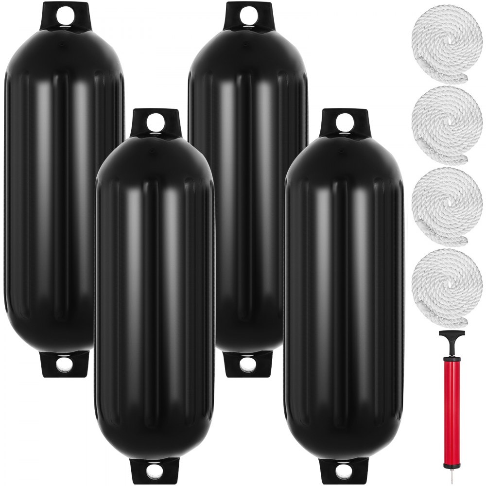 4 New Ribbed 8.5" X 27" Boat Fenders Vinyl Bumper Dock Shield Protection Black - DNB8.5X27YCLWCHS1V0