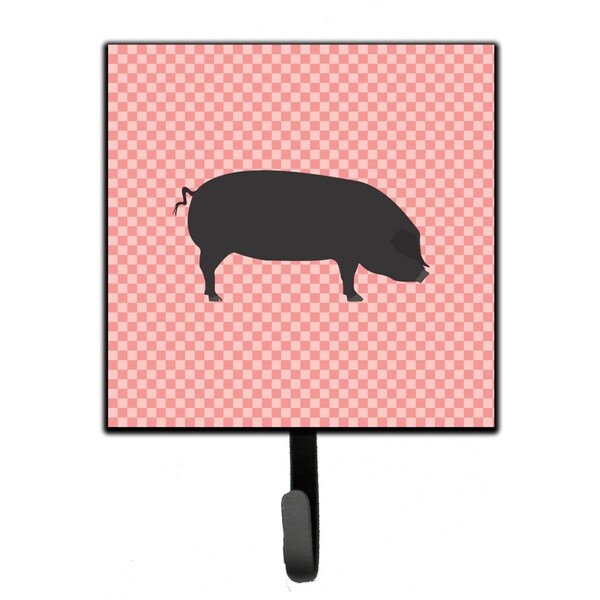 Carolines Treasures Devon Large Black Pig Pink Check Leash or Key Holder - BB7931SH4
