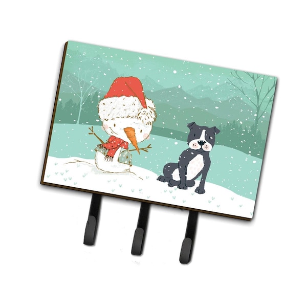 Carolines Treasures Black Staffie Snowman Christmas Leash or Key Holder - CK2075TH68