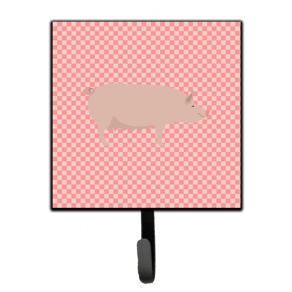 Carolines Treasures English Large White Pig Pink Check Leash or Key Holder - BB7938SH4
