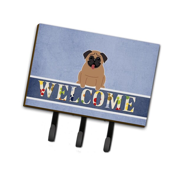 Carolines Treasures Pug Brown Welcome Leash or Key Holder - BB5586TH68