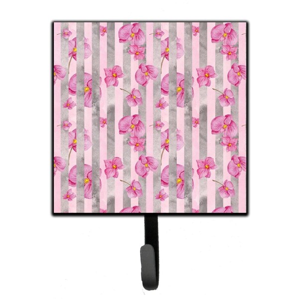 Jensendistributionservices Watercolor Pink Flowers Grey Stripes Leash or Key Holder, 4.25 x 1 x 7 in. - MI1706677