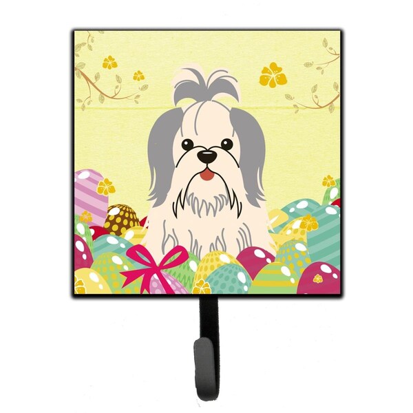 Carolines Treasures Easter Eggs Shih Tzu Silver & White Leash or Key Holder - BB6085SH4
