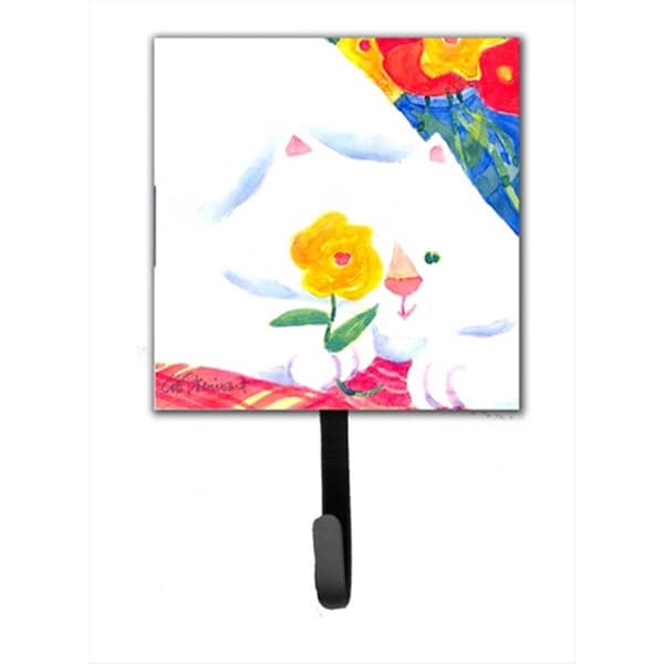 Carolines Treasures Big White Cat Leash Holder Or Key Hook - 6114SH4