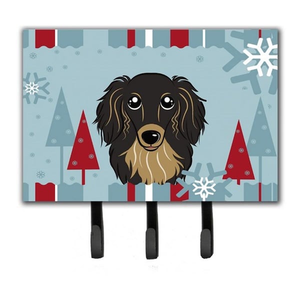 Micasa Winter Holiday Longhair Black And Tan Dachshund Leash & Key Holder - MI259332
