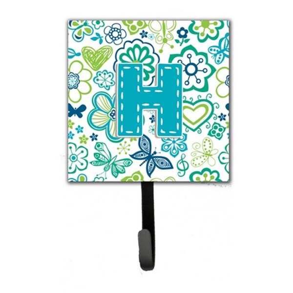 Jensendistributionservices Letter H Flowers And Butterflies Teal Blue Leash & Key Holder - MI1719973