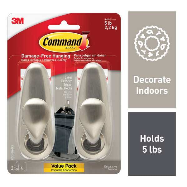 Command Hook, Nickel, Metal, 1 5/8 in D, PK2 - FC13-BN-2ES