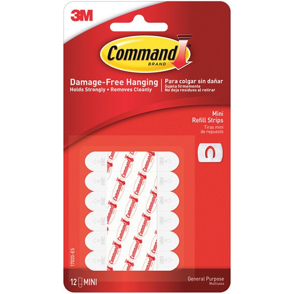 3M 3M 17020 Command Refill Strips, Mini, White, 12 Strips, 6/Packs per Case - CHS1101