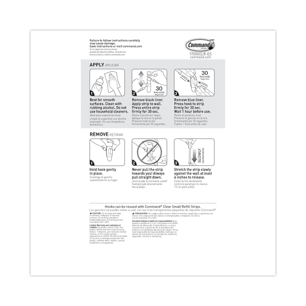Command Clear Hooks and Strips, Plastic, Mini, 18 Hooks and 24 Strips/Pack - 17006CLR-18ES