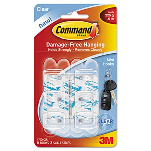 Command Clear Hooks and Strips  Plastic  Mini  6 Hooks with 8 Adhesive Strips per - CO31251