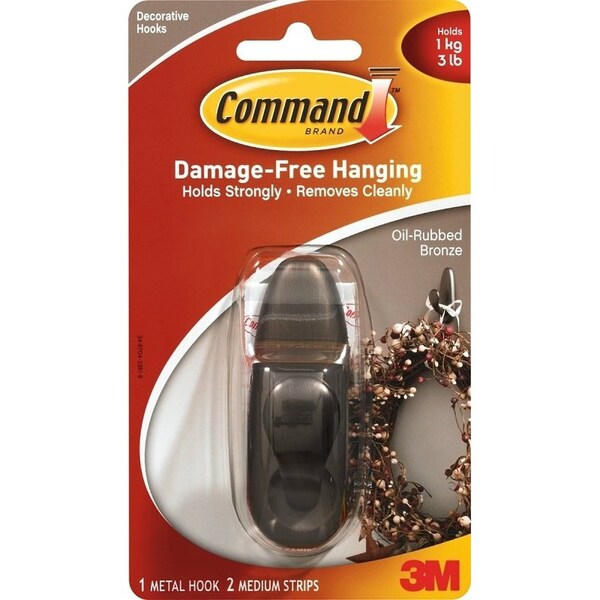 Command Forever Classic Series Decorative Hook, 11/16 in Opening, 3 lb, 1-Hook, Metal, Oil-Rubbed Bronze - FC12-ORB