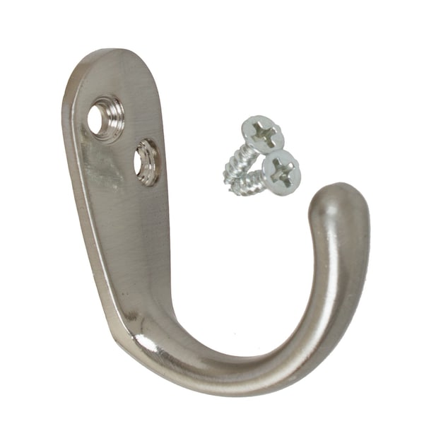 Gliderite Hardware 1-3/4 in. Satin Nickel Small Coat Hook, 10PK - 7005-SN-10