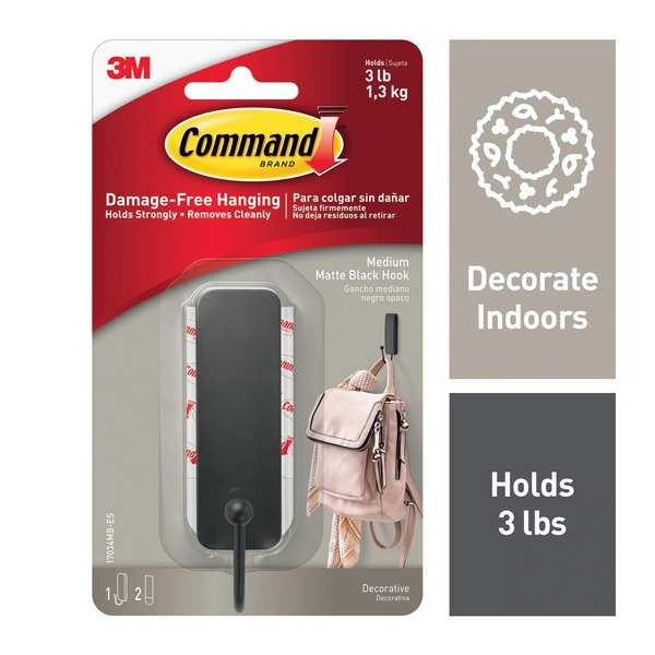 Command Hook, Black, Metal, 1 1/4 in D - 17034MB-ES