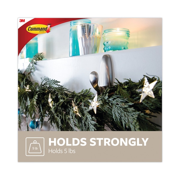 Command Adhesive Mount Metal Hook, Large, Brushed Nickel Finish, PK2 - FC13BN-2ES