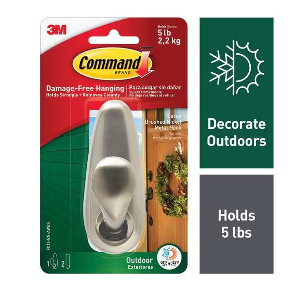 Command Hook, Nickel, Metal, 1 5/8 in D - FC13-BN-AWES